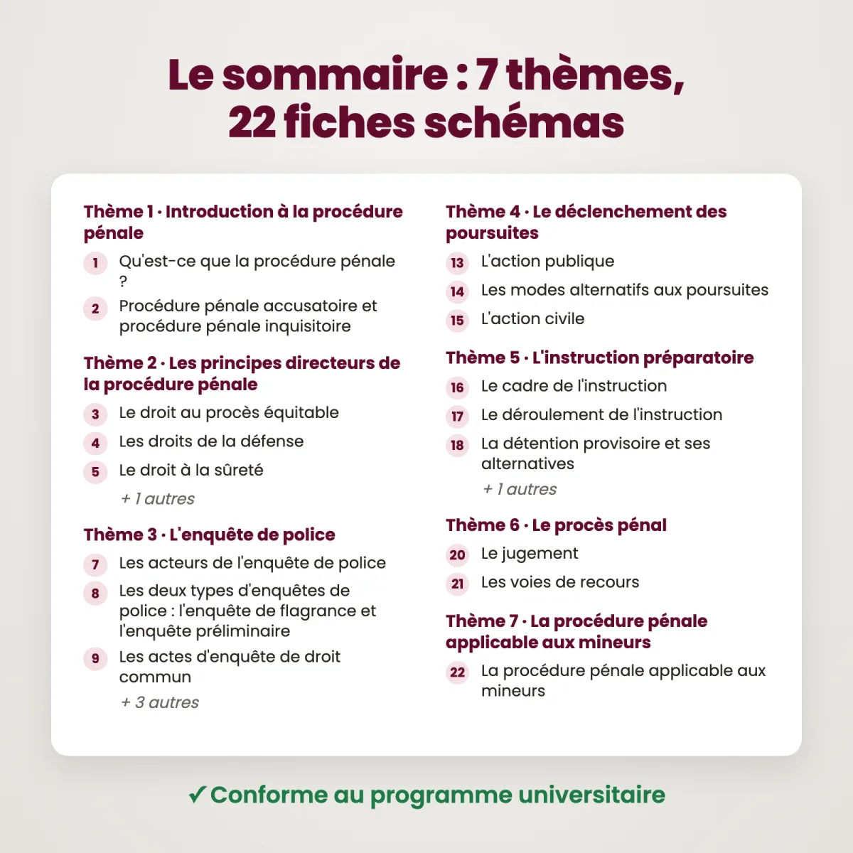 Fiches schémas : Procédure pénale : Sommaire