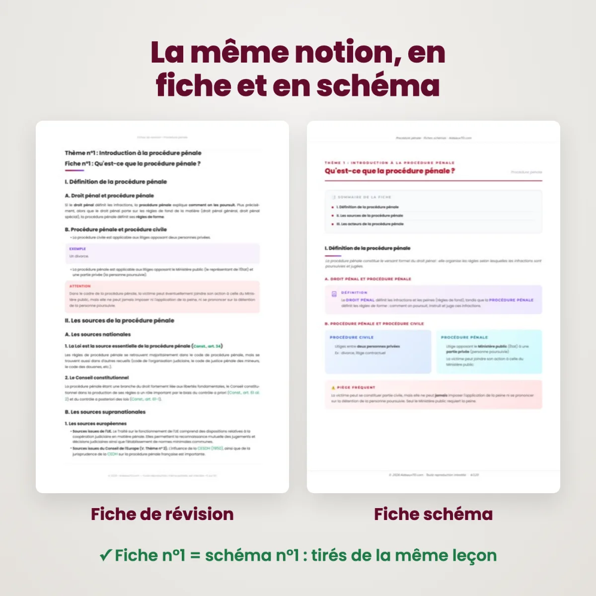 Fiches schémas : Procédure pénale : Fiche et schéma côte à côte