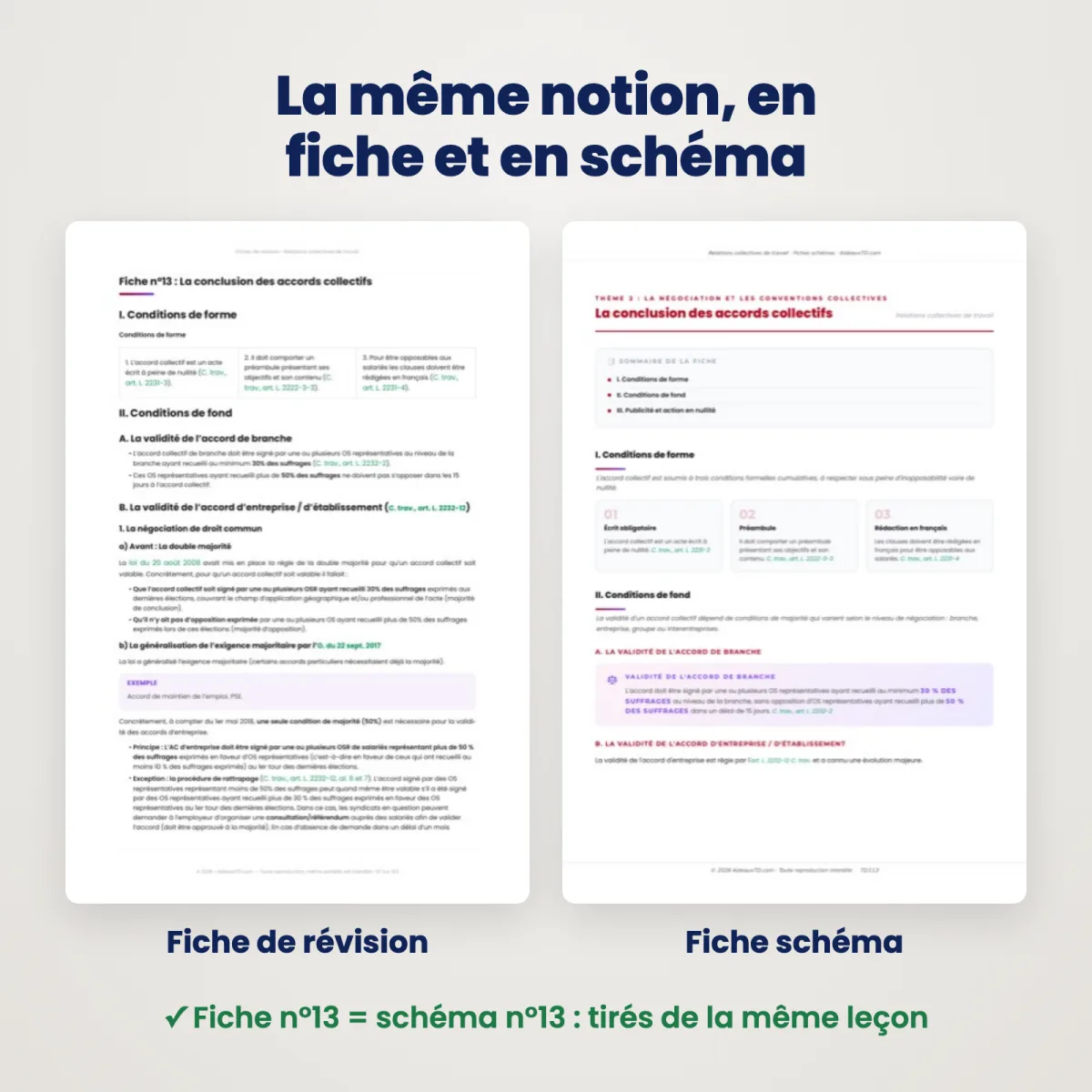 Fiches schémas : Relations collectives de travail : Fiche et schéma côte à côte