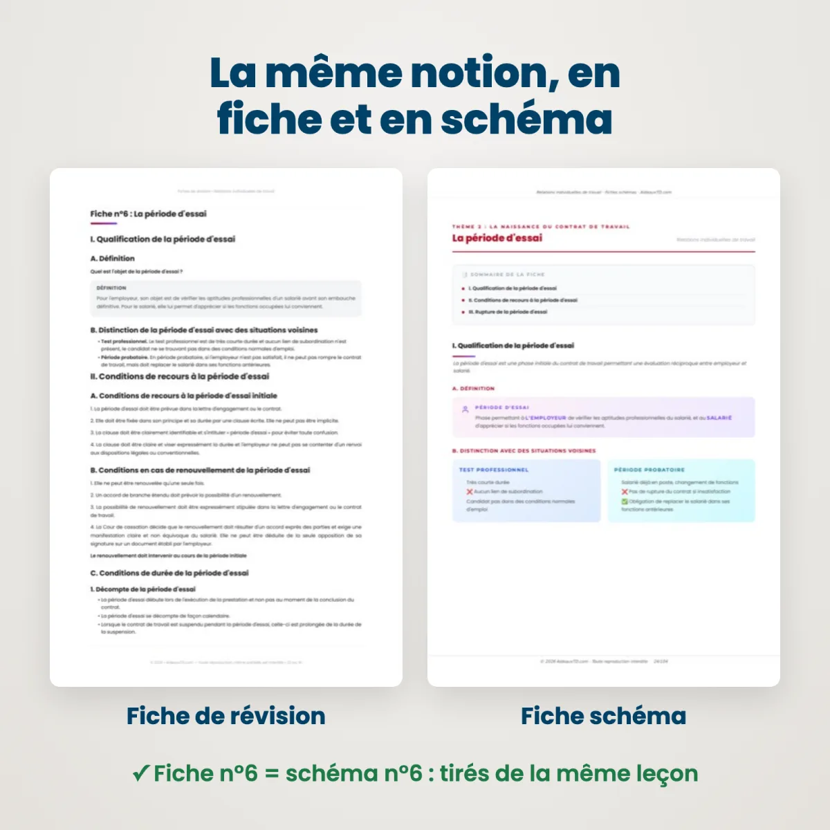Fiches schémas : Relations individuelles de travail : Fiche et schéma côte à côte